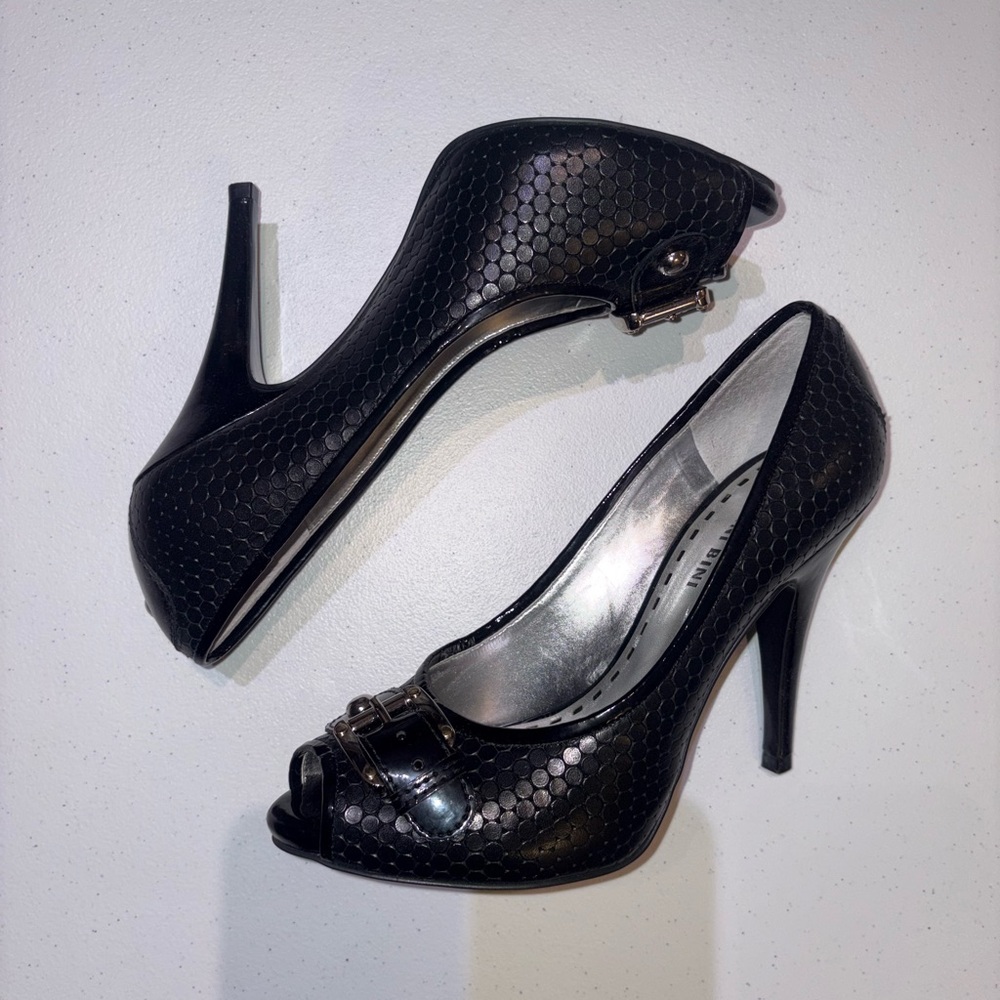 Gianni Bini Avenue Peep-Toe Heels with Buckle in Black